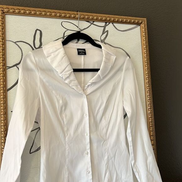 Tribal White Long Sleeve Dress Shirt Button Up Blouse Women's Size 2 Classic - Picture 2 of 5